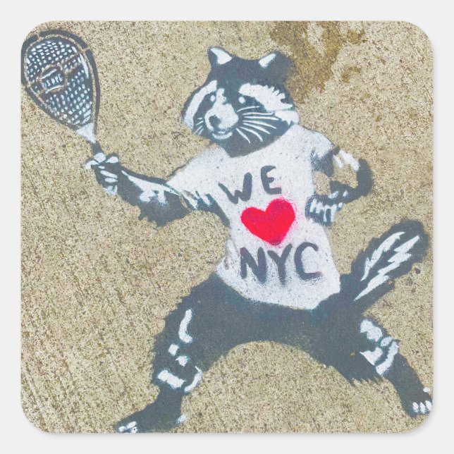 Sticker Carré Vibrant NYC Sidewalk Graffiti Animal Tennis (Devant)