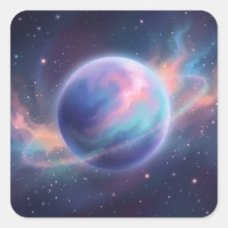 Sticker Carré Vibrant Pastel Glowing Galaxy Planet