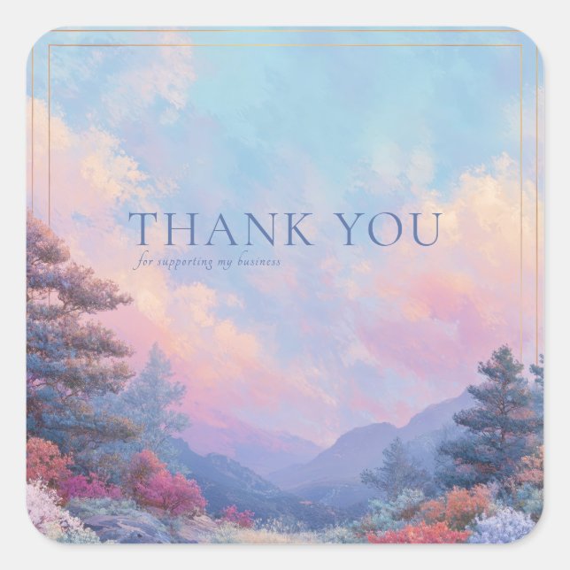 Sticker Carré Vibrant Pink Blue Valley Landscape Gold Frame (Devant)