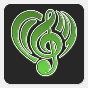 Sticker Carré Vibrations Amour Musical Cœur Vert Note De Musique