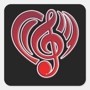 Sticker Carré Vibrations Amour Musical Rouge Musique Note DJ