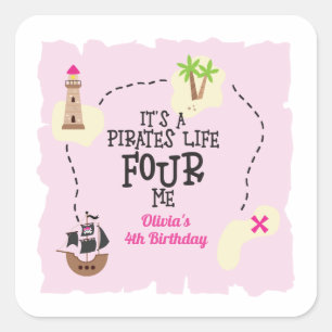 Sticker Carré Vie de pirate POUR moi Anniversaire rose