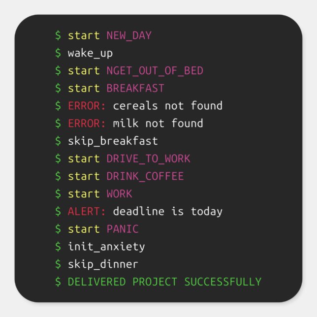 Sticker Carré Vie d'un programmeur | Cadeau Geek de codage (Devant)