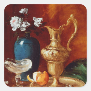 Sticker Carré Vie morte d'une eau dorée, vase de fleurs