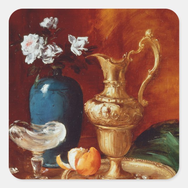 Sticker Carré Vie morte d'une eau dorée, vase de fleurs (Devant)