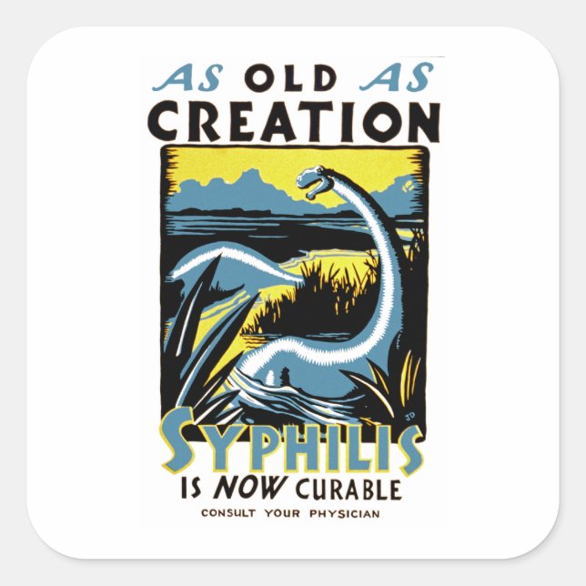 Sticker Carré Vieille Comme Création ~ La syphilis est maintenan (Devant)