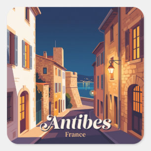 Sticker Carré Vieille ville d'Antibes la nuit France