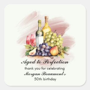 Sticker Carré Vieilli à la perfection Vin Thème 50e anniversaire