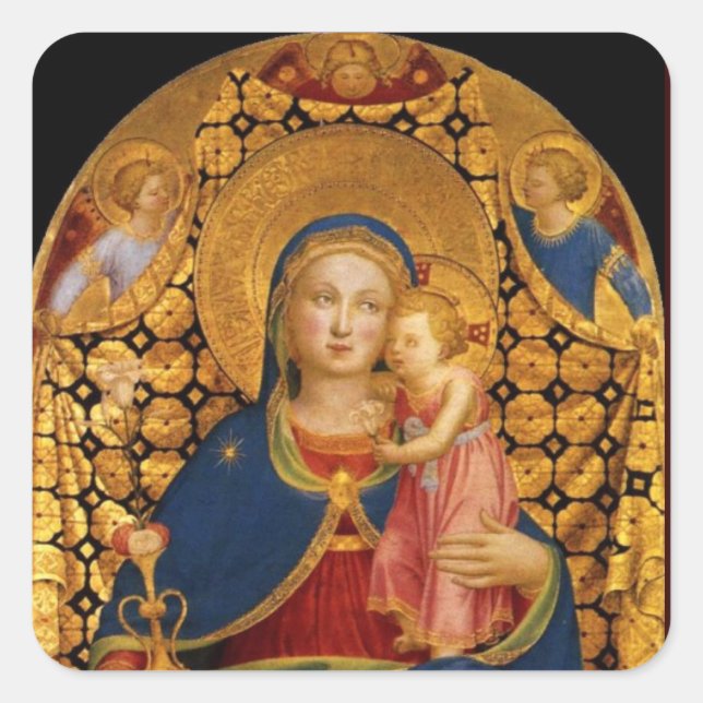 STICKER CARRÉ VIERGE AVEC ENFANT ET ANGELS (Devant)