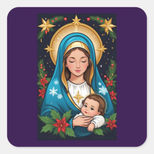 Sticker Carré Vierge catholique chrétienne Marie Noël