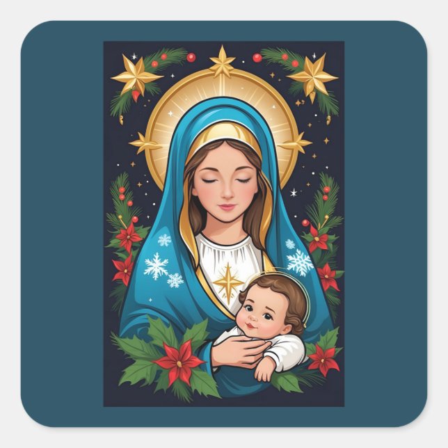 Sticker Carré Vierge catholique chrétienne Marie Noël (Devant)