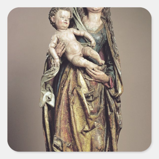 Sticker Carré Vierge et Enfant, Sculpture en bois (Devant)