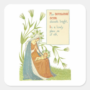 Sticker Carré Vierge Marie Bébé Jésus Fleurs du jardin Art