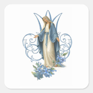 Sticker Carré Vierge Marie Catholique Florale Religieuse Vintage