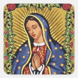 Sticker Carré Vierge Marie dans la prière Enveloppe d'art popula