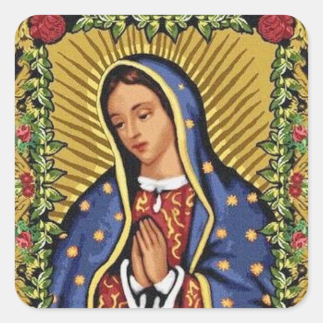 Sticker Carré Vierge Marie dans la prière Enveloppe d'art popula (Devant)