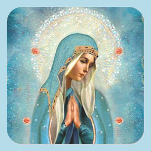 Sticker Carré Vierge Marie dans la prière Hallo jolie robe bleue