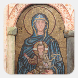 Sticker Carré Vierge Marie et mosaïque Jésus