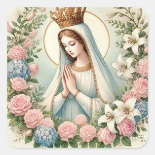 Sticker Carré Vierge religieuse Marie Fatima Roses roses