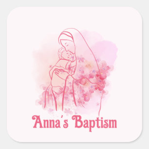 Sticker Carré Vierge rose florale Marie Jésus Baptême personnali