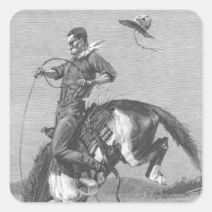 Sticker Carré Vieux Cowboys de Rodéo, Cheval Sauvage par Remingt