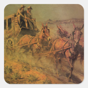 Sticker Carré Vieux Cowboys, La diligence par John Borein