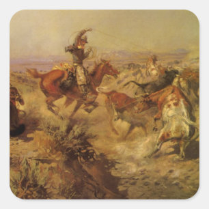 Sticker Carré Vieux Cowboys, Renversés par CM Russell