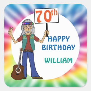 Sticker Carré Vieux Hippie Hippy Tie Dye 70e fête d'anniversaire