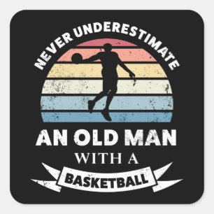 Sticker Carré Vieux homme avec Basketball Drôle Drôle Papa cadea