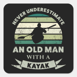 Sticker Carré Vieux homme avec Kayak Funny Papa cadeau