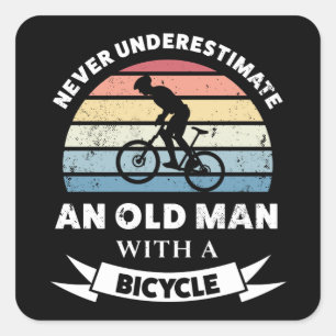 Sticker Carré Vieux homme avec un vélo Drôle cadeau papa