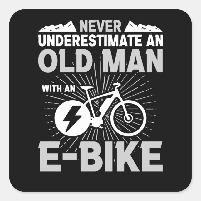 Sticker Carré Vieux Homme E-Bike Vieux Hommes Vélo Balade à vélo (Devant)