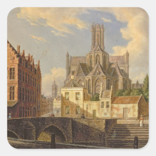 Sticker Carré View with figure fishing dans un canal
