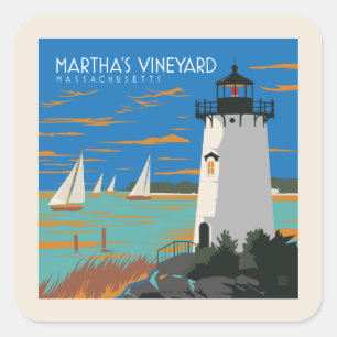 Sticker Carré Vignoble de Martha, Massachusetts   Phare