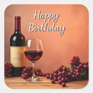 Sticker Carré Vignoble élégant Joyeux Anniversaire Vin & Raisins