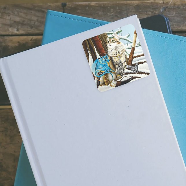 Sticker Carré Viking Cat Blue Dragon (Créateur téléchargé)