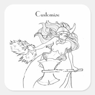 Sticker Carré Viking Mermaid Warrior Thunder_Cove