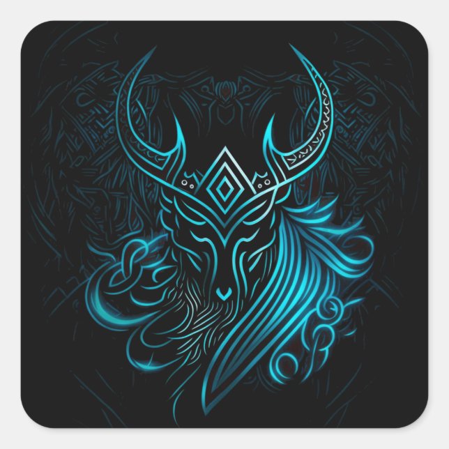 Sticker Carré Viking, symbole bleu, graphique numérique (Devant)