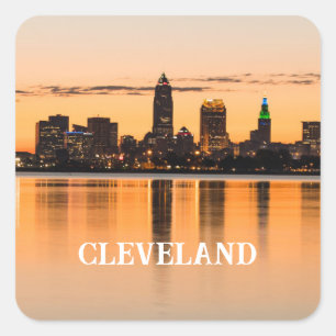 Sticker Carré Ville de Cleveland Ohio coucher de soleil paysage 