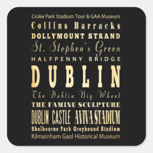 Sticker Carré Ville de Dublin d'art de typographie de l'Irlande