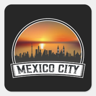 Sticker Carré Ville de Mexico Vintage Sunset
