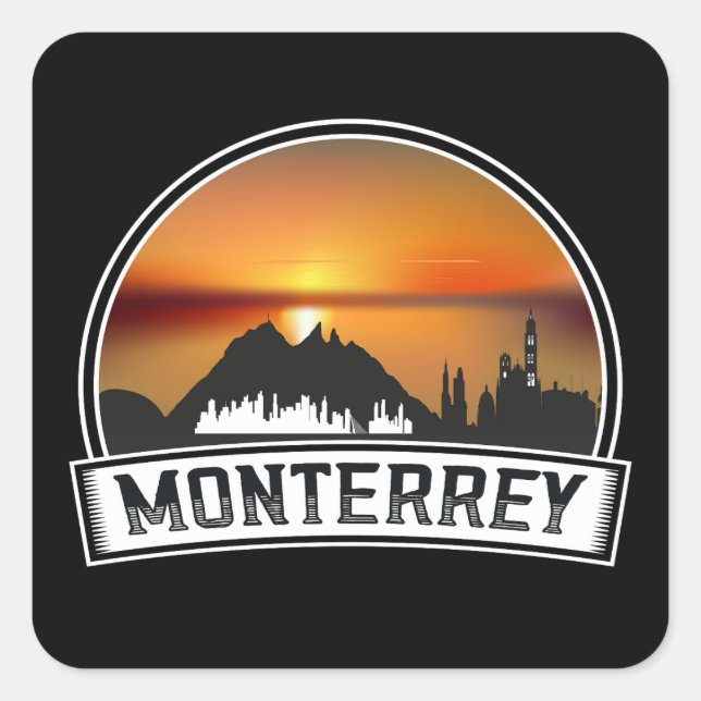 Sticker Carré Ville du coucher de soleil de Monterrey Mexique (Devant)
