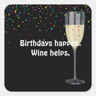 Sticker Carré Vin blanc Anniversaire et Confetti