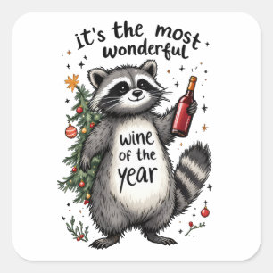 Sticker Carré Vin de l'année le plus merveilleux Raccoon
