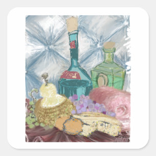 Sticker Carré Vin et fromage Charcuterie Art original