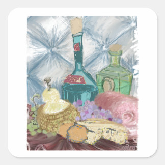 Sticker Carré Vin et fromage Charcuterie Art original