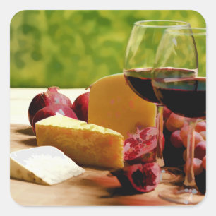Sticker Carré Vin, fromage et fruit de campagne