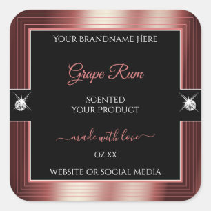 Sticker Carré Vin noir glamour brillant rouge brillants Étiquett