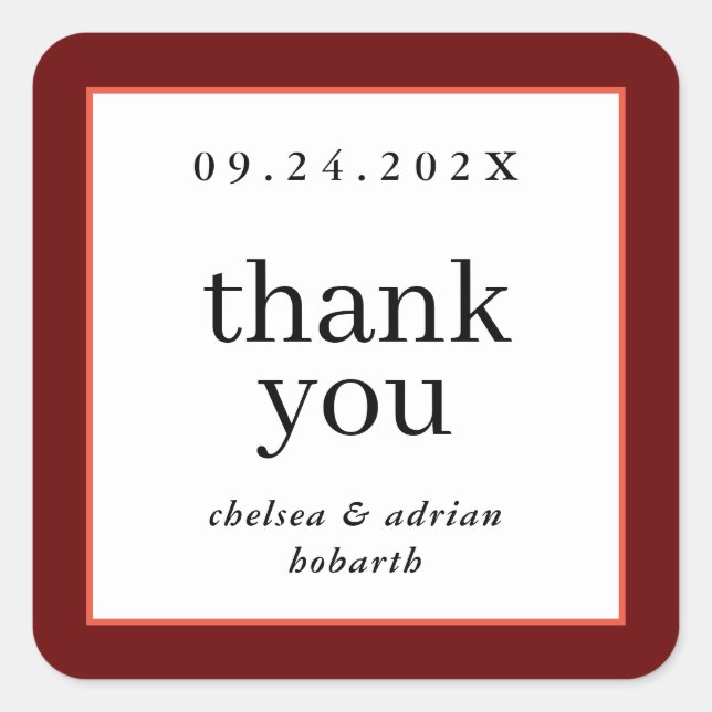 Sticker Carré Vin Red Bordure Simple Mariage Favoriser (Devant)