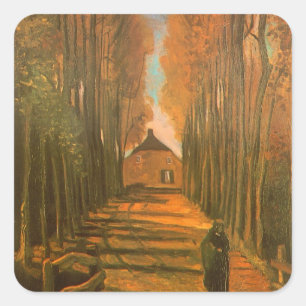 Sticker Carré Vincent van Gogh - Allée de peupliers en automne